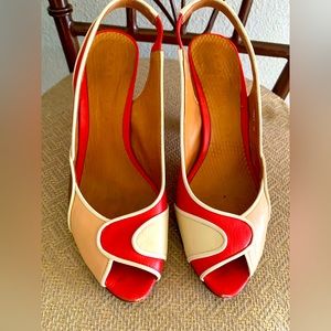 Chie Minara Leather Red Dressy Sandals Made In Spain  Size 39 EUC